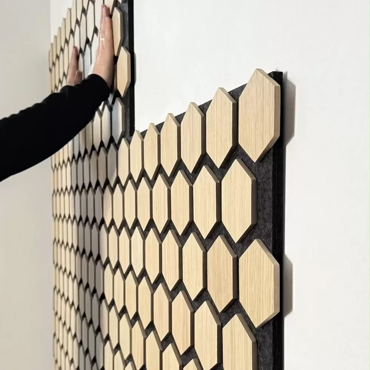 Acoustic Hexagon Panels MDF Soundproof Material Wooden Wall Slat Acoustic Panels
